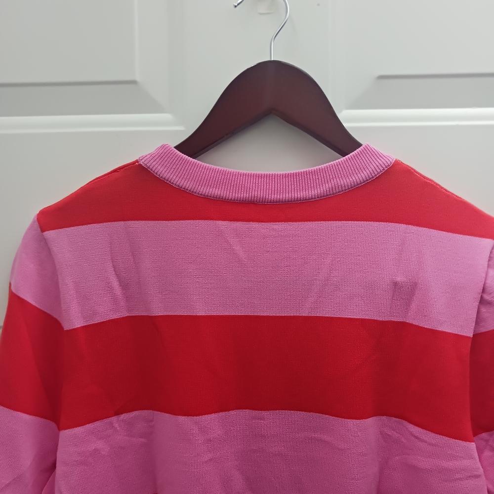 Vibrant Red and Pink Striped Women's Sweater - Picture 6 of 8